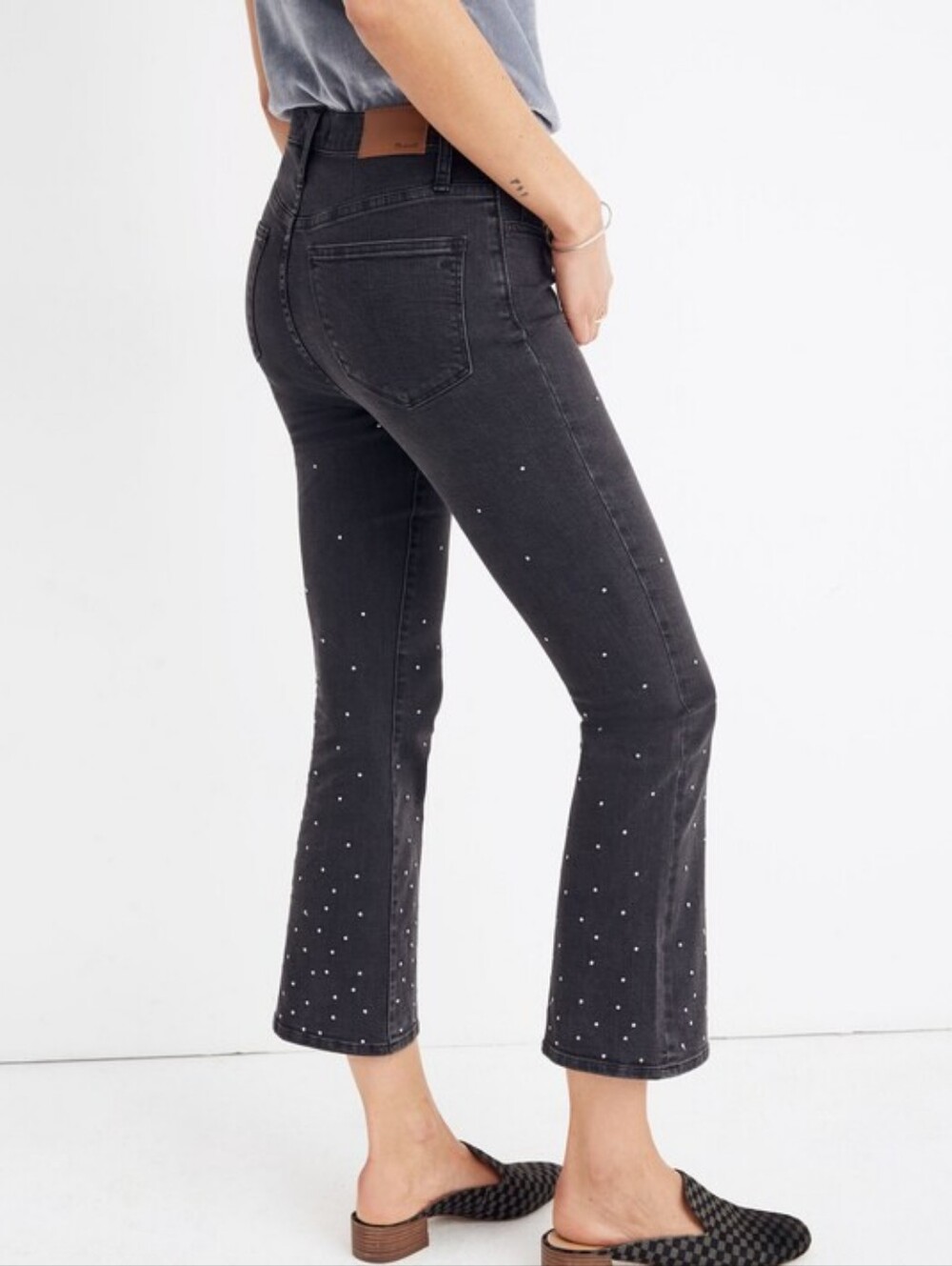 Madewell Black Scattered Metallic Dot High Rise Cali Demi Boot Cut Flare Jeans - Picture 2 of 15
